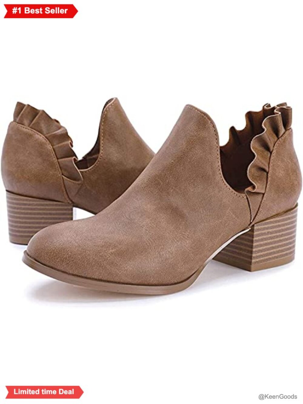 Faux Leather Cutout Ankle Booties Stacked Heel Slip On Dress Boots